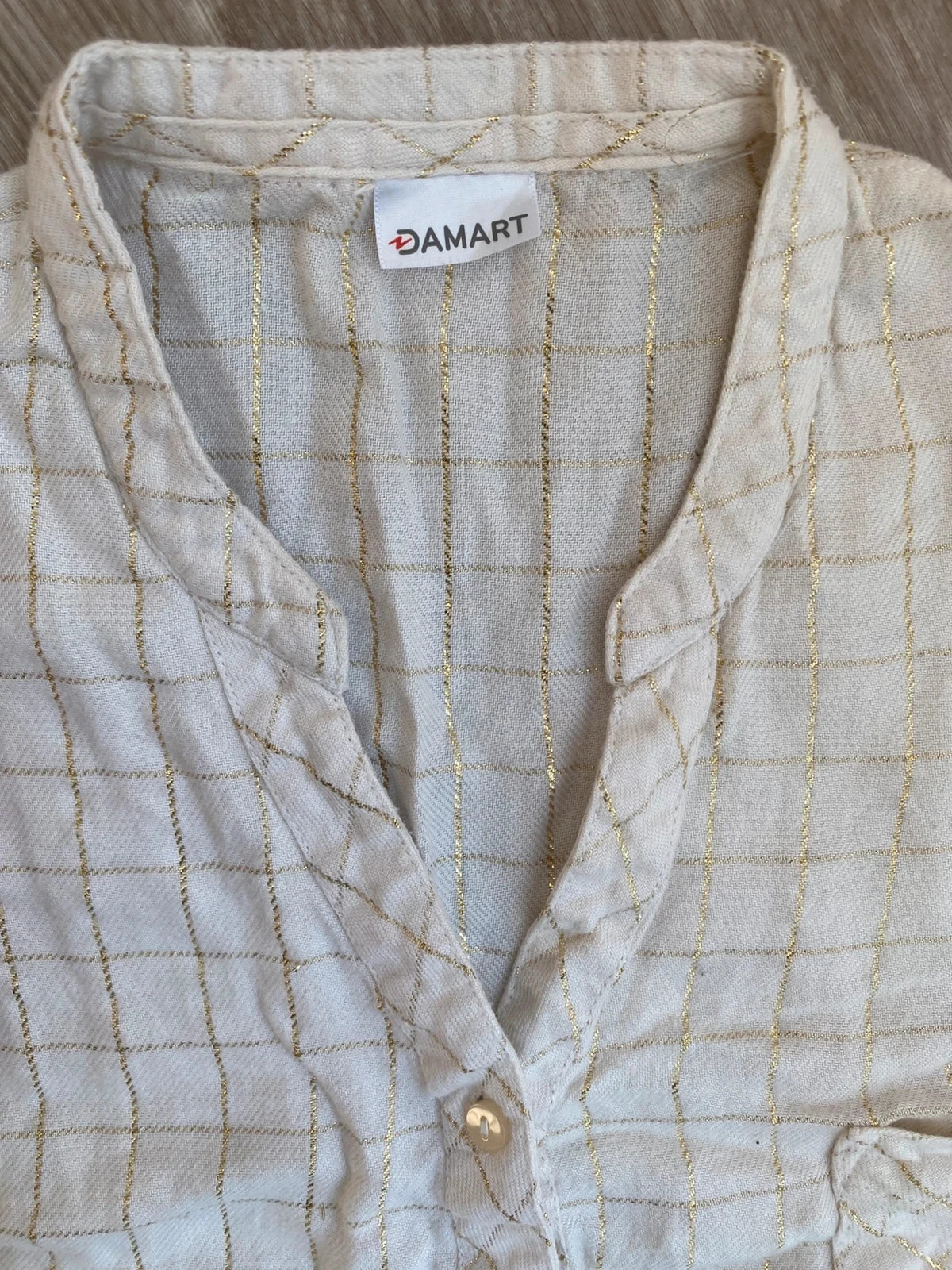 Vestido de descanso / Camisa de dormir com botões xadrez Damart creme tamanho M – photo 3